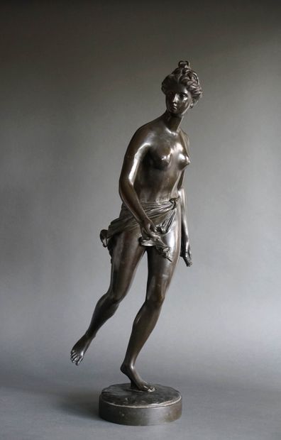 null Jean-Antoine HOUDON (1741-1728) (d'après) Diane. Epreuve en bronze à patine...