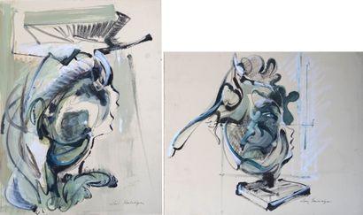 null David PAMBOUKDJIAN (1969). Deux projets de sculptures. Gouaches sur papier signées....