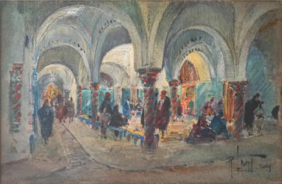 null René LEVERT (1872-1938). Intérieur de mosquée à Tunis. Aquarelle signée et située...