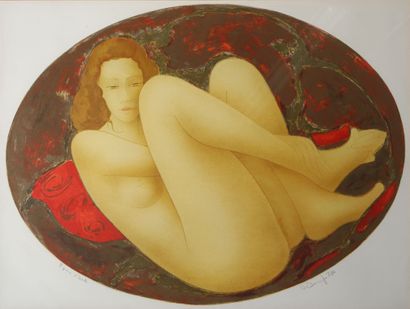 null Alain BONNEFOIT (1937) Femme nue allongée sur un lit. Lithographie épreuve d'artiste,...