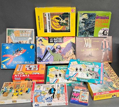 null Lot de Puzzles et jeux de Société dont Blake et Mortimer, Tintin et divers