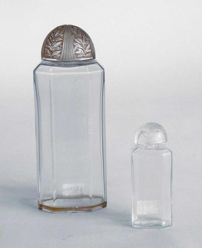 null COTY. ""La fougeraie au crépuscule"", 1934. Deux flacons en verre incolore pressé...