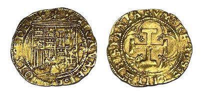 null Espagne. Jeanne et Charles 1516-1519. Escudo d’or Séville. Beau. Poids 3,3 g...