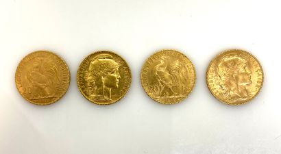 null Quatre PIECES de 20 francs or 1908, 1910 (2) et 1912