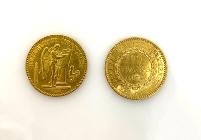 null Deux PIECES de 20 francs or Génie Ailé 1849 et 1875