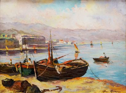 Merio AMEGLIO (1897-1970) Barques en Méditerranée....