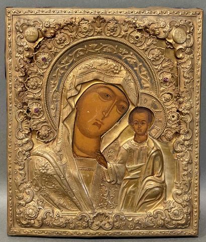 RUSSIE, Moscou, 1851. ICONE, Vierge à l'Enfant...