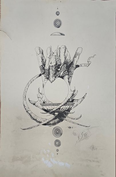  Philippe DRUILLET (1944) Science fiction creature. Ink signed lower right enhanced... Gazette Drouot