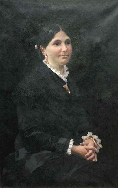 null F. GRAND XIXe Femme assise vers 1880-1900. Huile sur toile signée. 101 x 66...