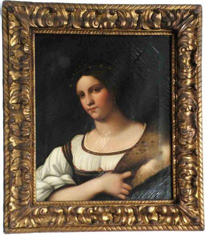 null Ecole du XIXe d?après RAPHAEL Femme en buste Huile sur toile. 69 x 53,5 cm