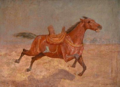 null John-Lewis SHONBORN (1852-1931) Cheval emballé. Huile sur toile signée en bas...
