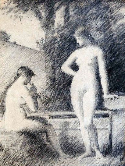 null Jean- Jacques HENNER Idylle, vers 1872. Crayon sur papier doublé sur carton....
