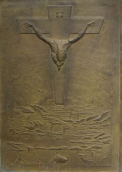 null Salvador DALI (1904-1989) Saint Jean de la Croix. Bas-relief en métal repoussé....