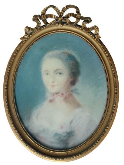 null Ecole française XIXe dans le goût du XVIIIe. Portrait de jeunes femme à vue...