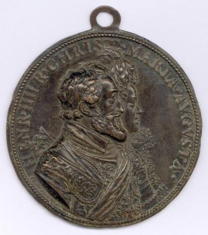 null HENRI IV 1589-1610 Médaille en bronze avec bélière commémorant la naissance...