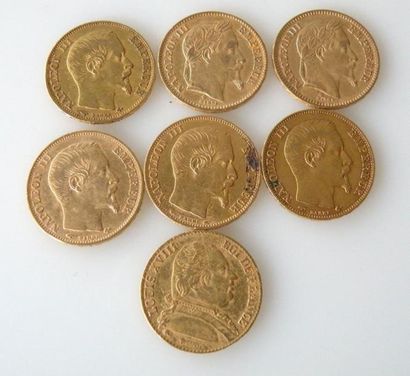 null SEPT PIECES de 20 francs or: une Louis XVIII 1815, 4 Napoléon III non lauré,...