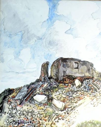 null Jean Misceslas PESKE (1870-1949). Paysage aux ruines. Aquarelle signée en bas...