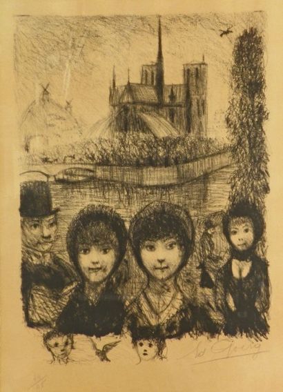 null  NON VENU *Edouard Joseph GOERG (1893-1969). Notre Dame. Lithographie en noir...