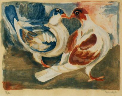 null *Maurice MOURLOT (1906-1983). Couple de pigeons. Lithographie en couleurs numérotée...