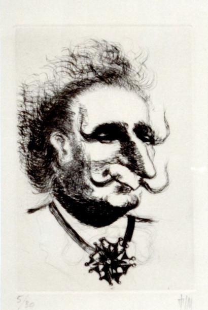 null TIM (1919-2002) Caricature de georges Pompidou. Eau-forte signée en bas à droite...