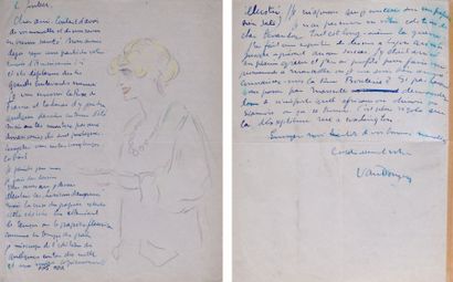 null Kees VAN DONGEN (1877-1968) Jeune femme blonde au collier Crayon noir et de...