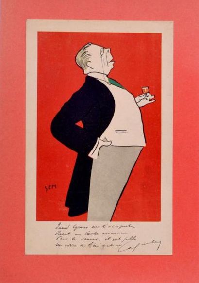 null SEM (1863-1934) Homme au verre de bénédictine. Lithographie portant une annotation...