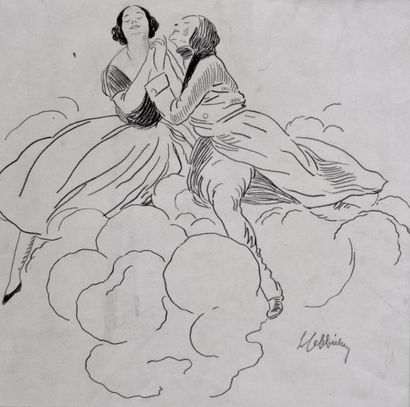 null Leonetto CAPPIELLO (1875-1942) Dans les nuages. Crayon noir signé vers la droite....