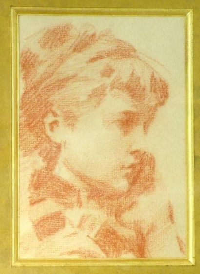 null Ecole française XIXe. Portrait de femme. Sanguine. 16 x11 cm