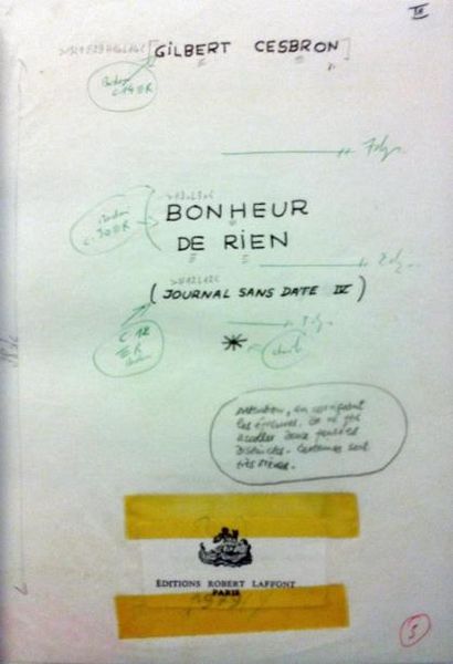 null CESBRON Gilbert (1913-1979) Manuscrit autographe complet de « Bonheur de rien ,...