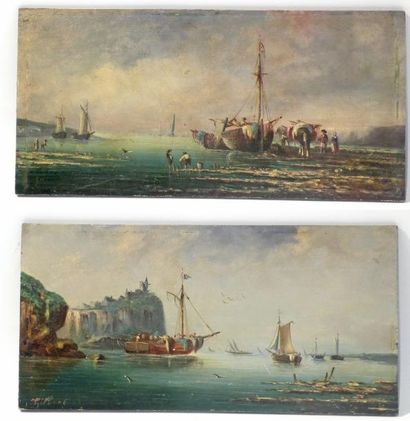 null Pierre Julien GILBERT (1783-1860). Retours de pêche. Deux huiles sur panneaux...