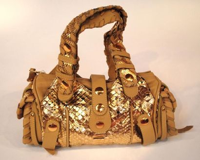 null CHLOE - célèbre sac silverado en python mordoré et cuir beige, deux poignées...