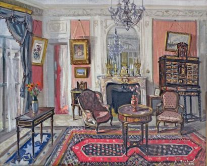 null L. MOMBRUN. Intérieur. Huile sur toile signée en bas à droite et datée 1922....