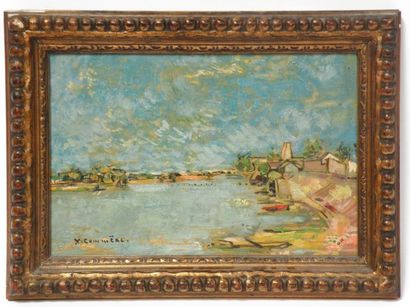 null Jean COMMERE (1920-1986). La Loire à Denée. Huile sur toile signée en bas à...
