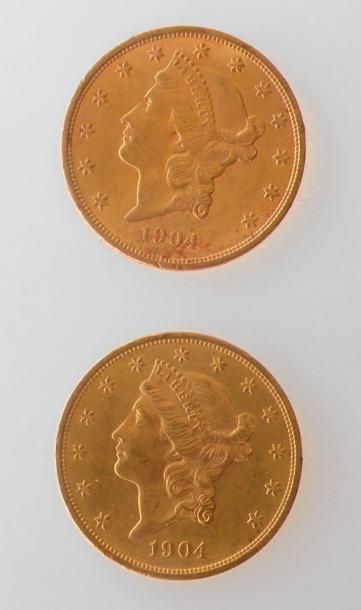 null DEUX PIECES de 20 DOLLARS or Tête de Liberty, 1904