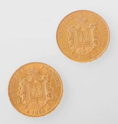 null *DEUX PIECES de 50 francs or 1855 et 1862