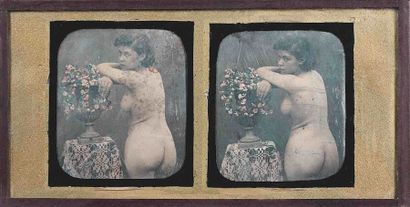 null Auguste BELLOC (1800-1867). Nu de dos au vase fleuri. Vers 1850-1853. Daguerréotype...