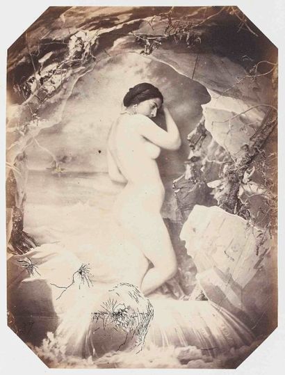 null Auguste BELLOC (1800-1867). Baigneuse à la cascade. 1855. Épreuve sur papier...