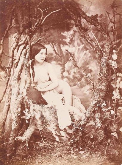 null Auguste BELLOC (1800-1867). Baigneuses dans un décor de sous-bois. 1855. 3 épreuves...