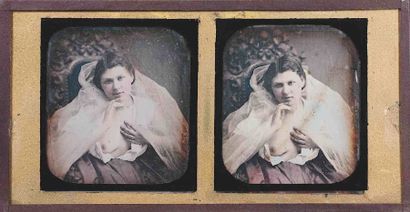 null Alexandre BERTRAND [Attribué à] (actif 1845-1865). Jeune femme au sein dévoilé....
