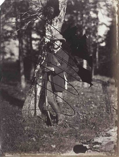 null Charles NÈGRE (1820-1880). Chasseur appuyé contre un arbre , personnages devant...