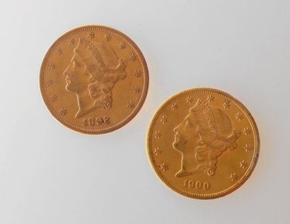 null DEUX PIECES de 20 DOLLARS or Tête de Liberty, 1900 et 1892