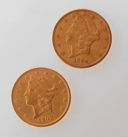 null DEUX PIECES de 20 dollars or 1904 et 1907