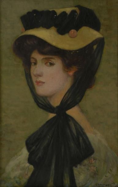 null Jean Raoul CHAURAND-NAURAC (1878-1948), Portrait de femme au chapeau et foulard...