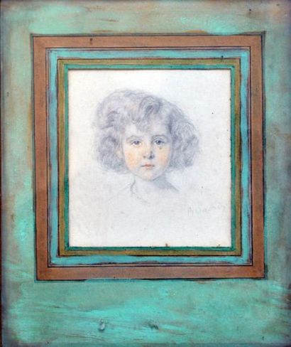 null R. DAVID, fin XIXe début XXe. Portrait de fillette. Mine de plom et crayons...