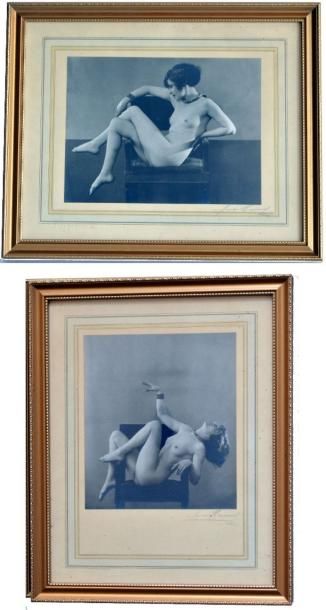 null Henri MANUEL (1874-1947) Deux nus au fauteuil. Paire de photographies argentiques...