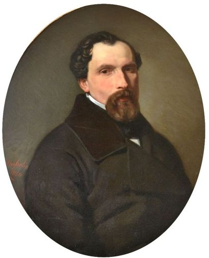 null VAPELIN, XXe. Portrait d'homme à la barbiche, 1850. Huile sur toile à vue ovale...