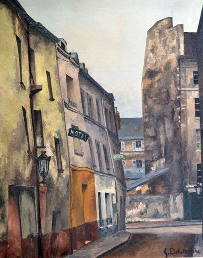 null Germain DELATOUSCHE (1898-1966). Rue Saint-Etienne du Mont. Huile sur toile...