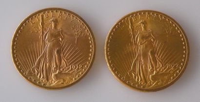 null Lot de DEUX PIECES de 20 dollars or, Liberty, 1912 et 1927