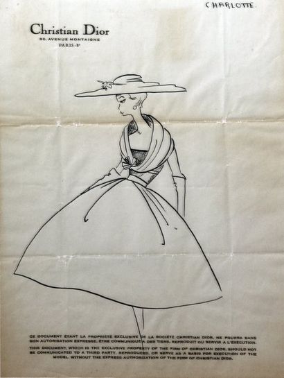 null DIOR (Atelier de)
Projet de robe “Charlotte” à l’encre de Chine sur papier calque...