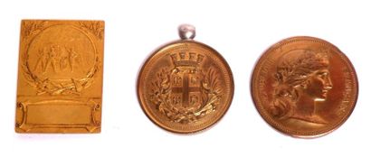 null Lot de 3 médailles de table, bronze doré : Rethel Ardennes le 14 mai 1950 ....